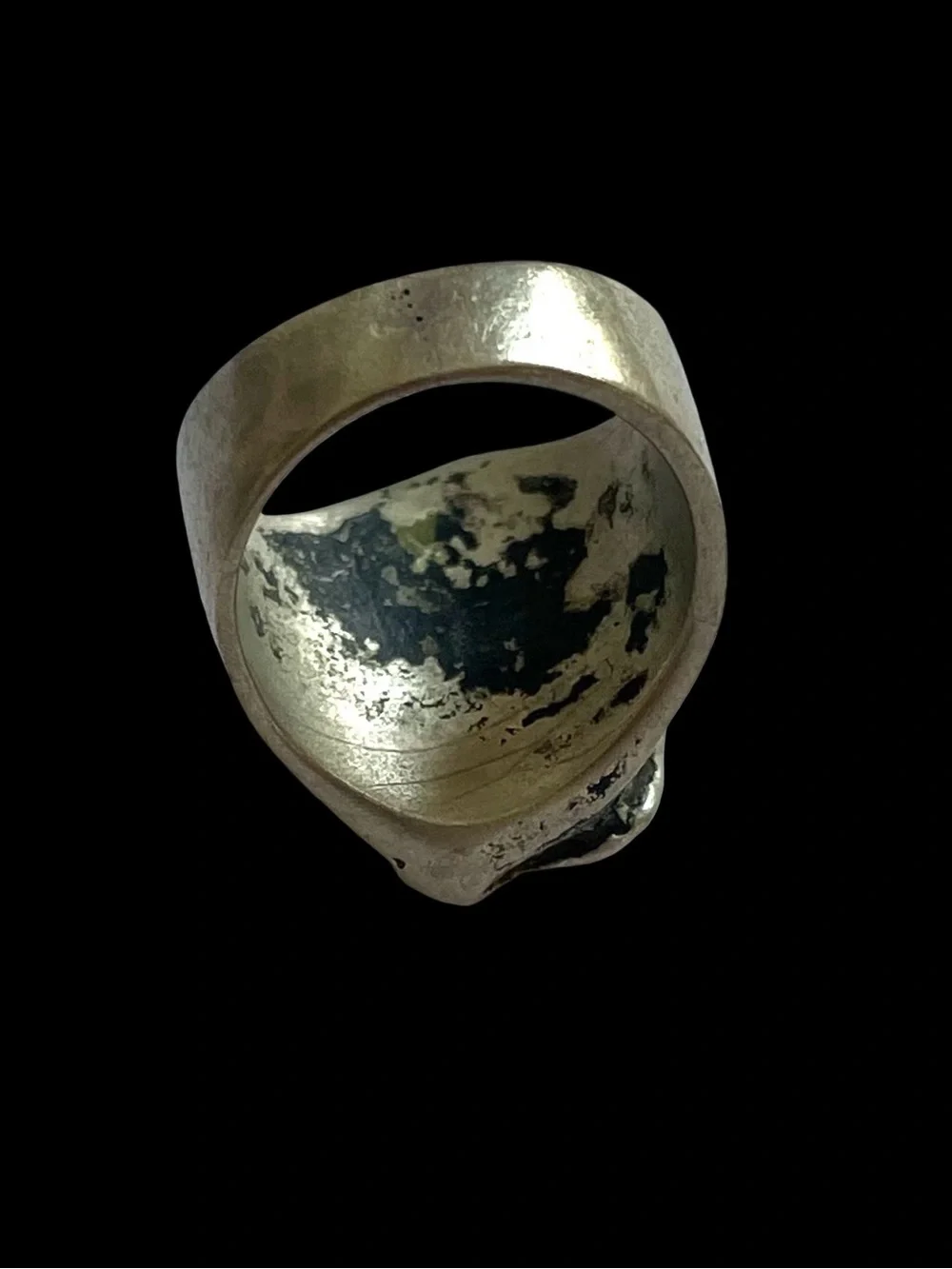 Vintage Brutalist Silver Tone Metal Face Ring Size 5